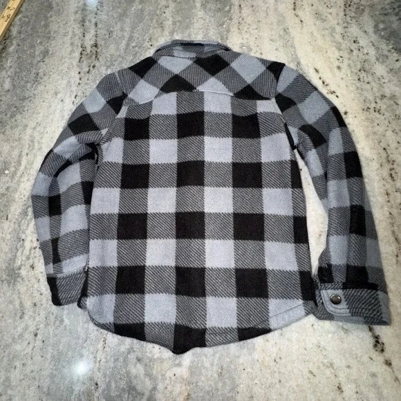 Eddie Bauer Kids 6/7 Small Gray Black Gingham Faux Fur Lined Jacket Snap Button - Picture 6 of 6